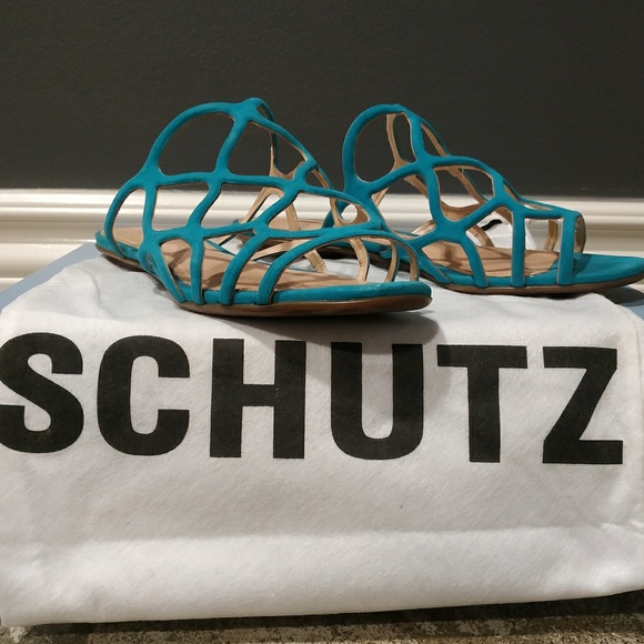 Schutz Nuray Suede Slide in Turquoise - Picture 5 of 8